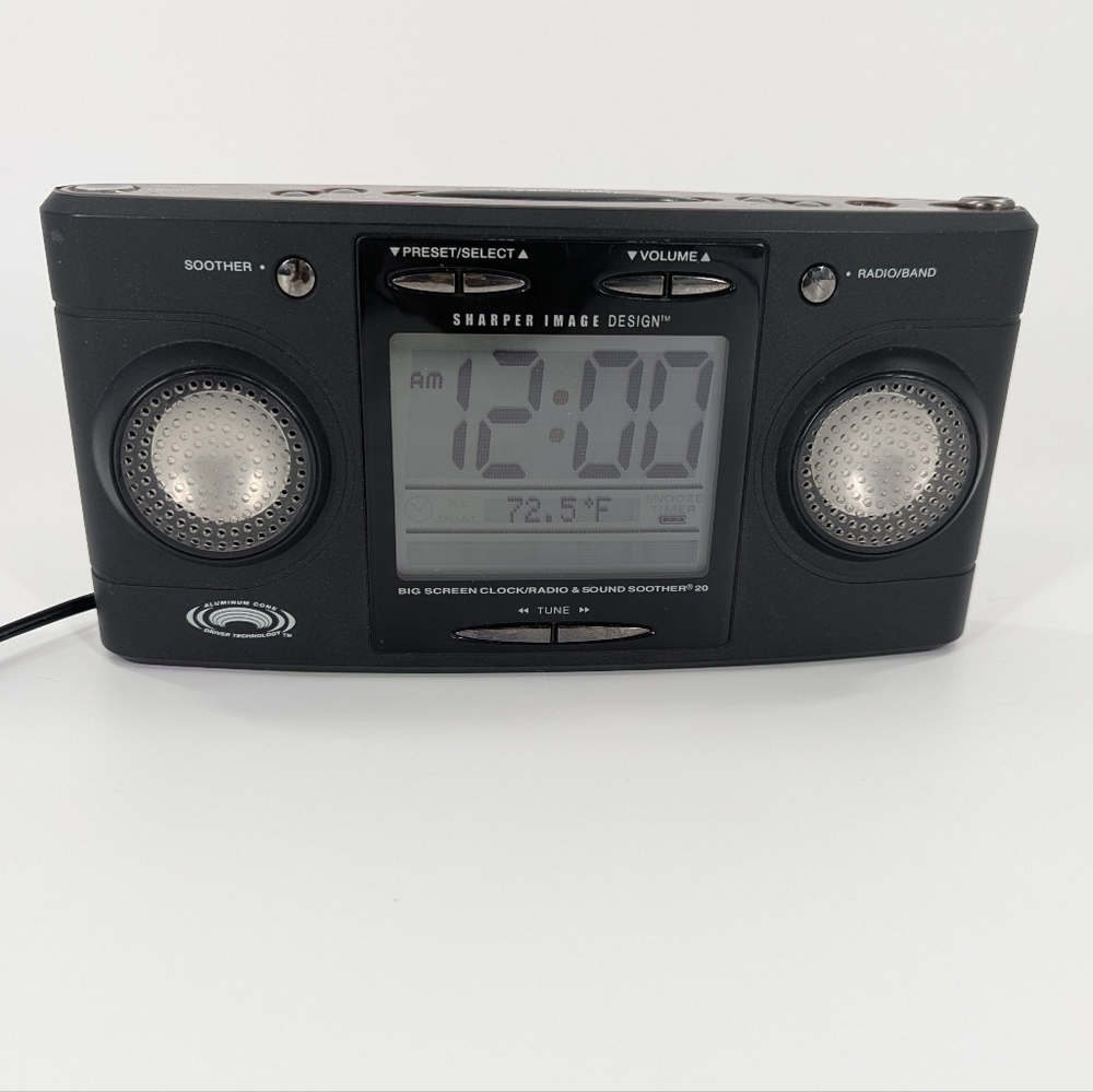 Sharper Image Big Screen Clock Radio Sound Soother 20 Model SI564 Works Black